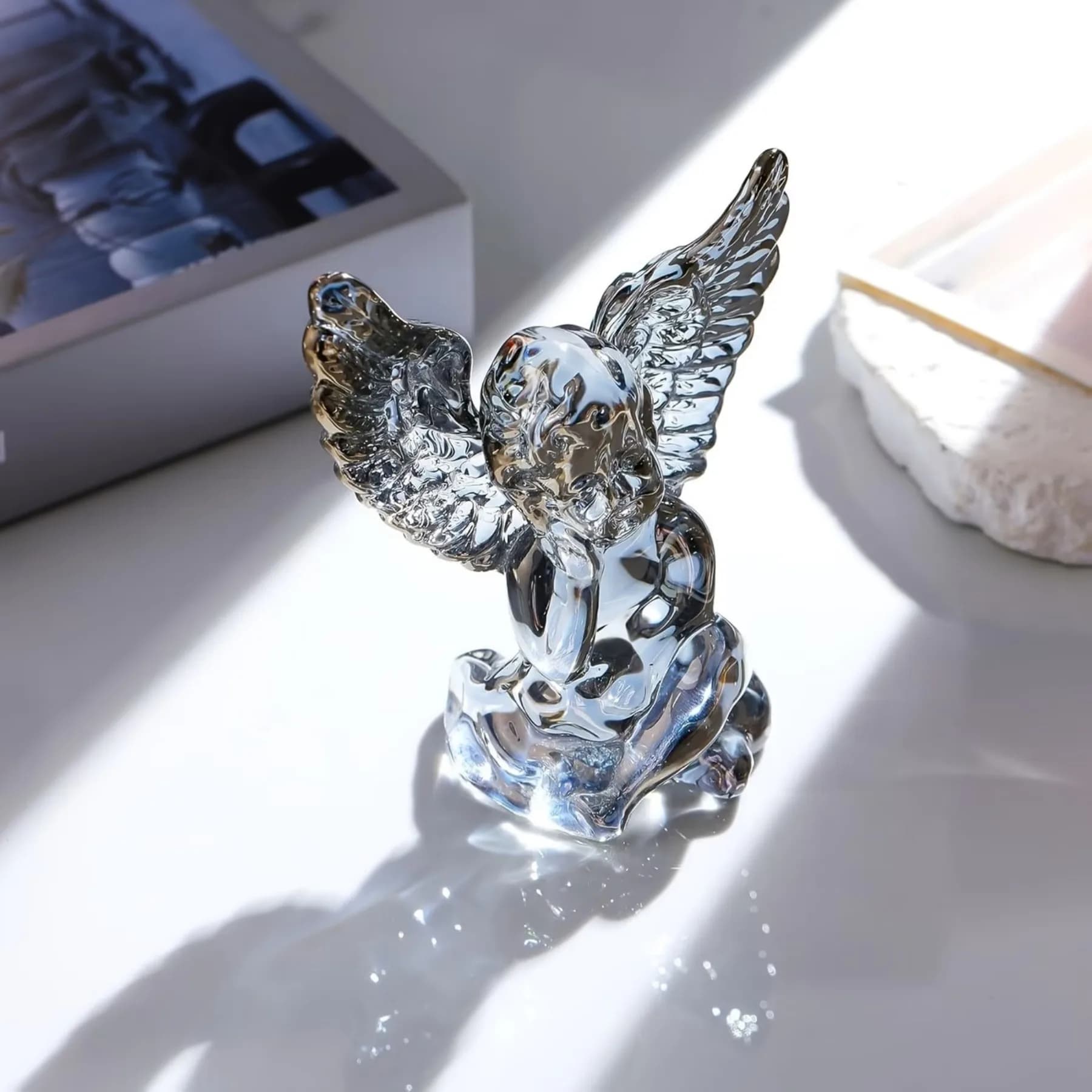 Mini Glass Baby Angel Figurine - Memorial Comfort Gift for Her or Him, Crystal Collectible, Home Office Shelf Decor
