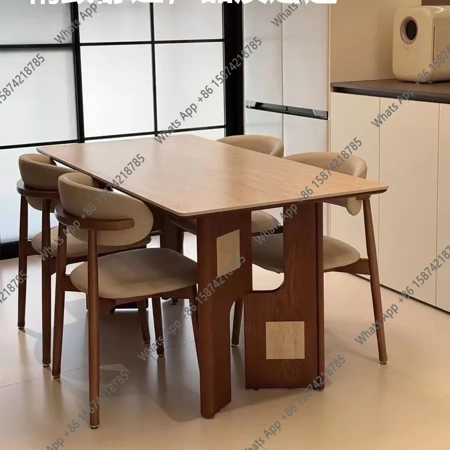 X Medieval Rock Slab Dining Table Modern Simple Small Apartment Living Room Household Solid Wood Rectangular Dining Table 2026 N