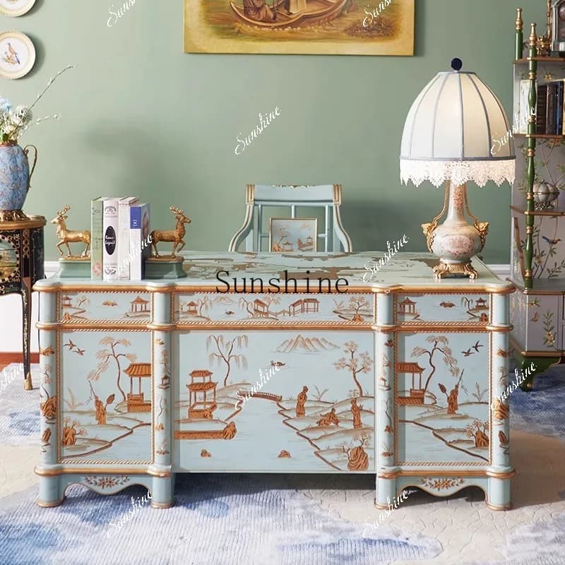 French painted desk solid wood writing desk luxury national style desk  FT