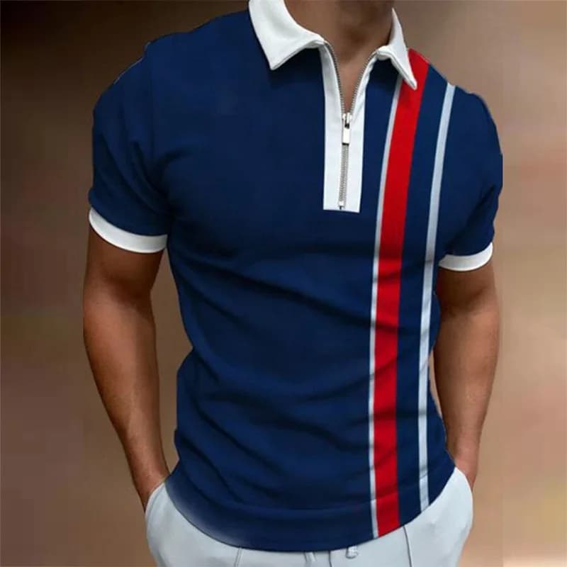 Luxury Men's Matching Clothing Polo Shirts Golf Wear Casual Plaid Short Sleeve Tee Men Turn-Down Collar Zipper Polo Shirt Tops