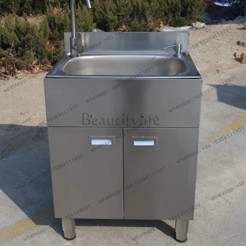 Thickened Stainless Steel Cabinet Integrated Pool Single Slot Double Sink Basin Pool Cabinet