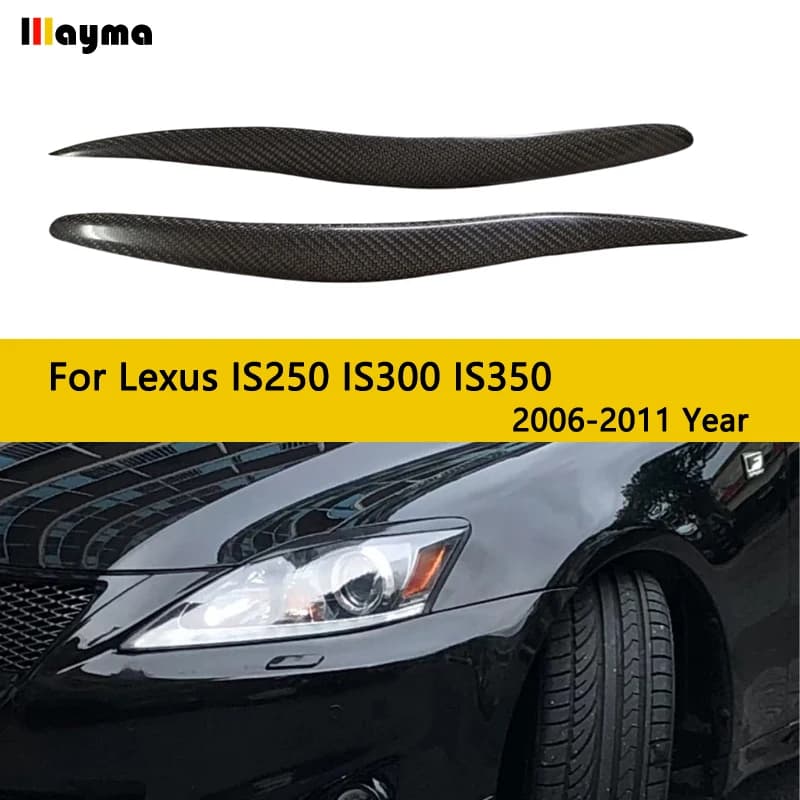 For Lexus IS250 300 F 2005 - 2011 IS Class Real Carbon Headlight Cover Eyelid Fiber Glass Front Lamp Decorative Eyebrows Sticker