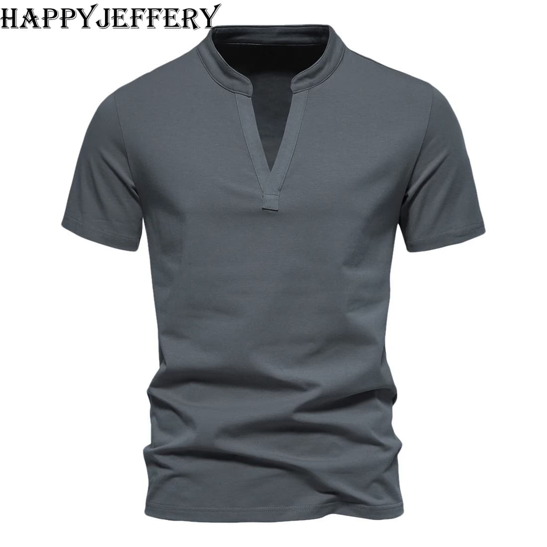 Happyjeffery Men Summer T-Shirts Short Sleeve Tops Tees Shirts Male Stand Collar Classic Solid T Shirt Tshirts T07