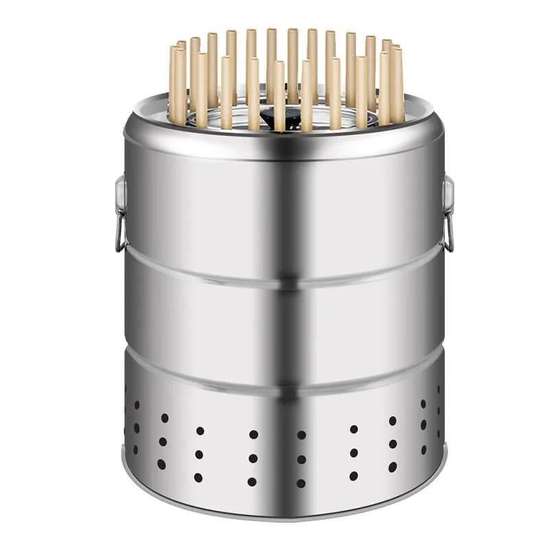 Household smokeless grill, stainless steel hanging grill skewers bucket stove rack, lamb outdoor charcoal round
