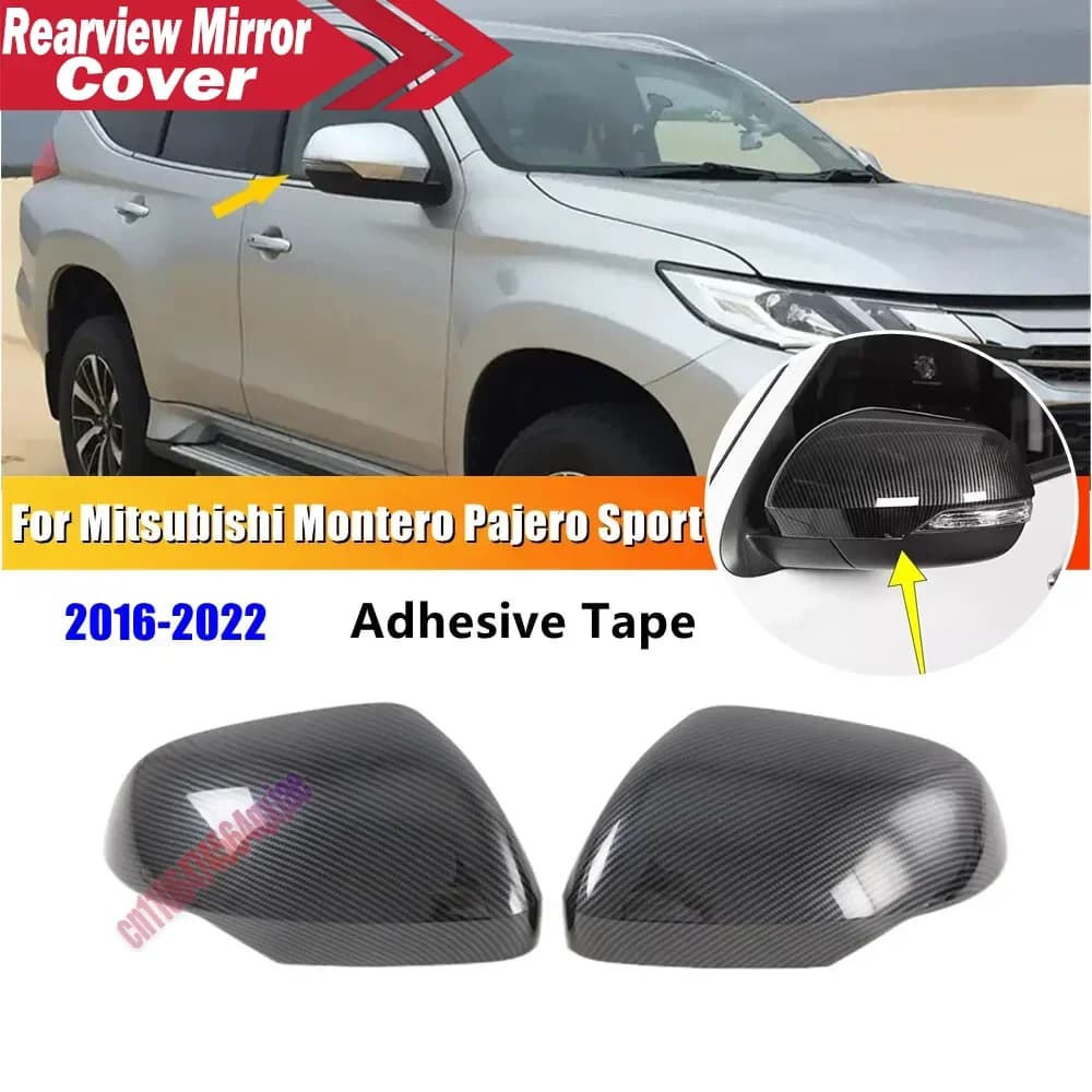 For Mitsubishi Montero Pajero Shogun Sport 2016-2022 ABS Car Rearview Side Mirror Cover Wing Cap Exterior Trim Adhesive Sticker