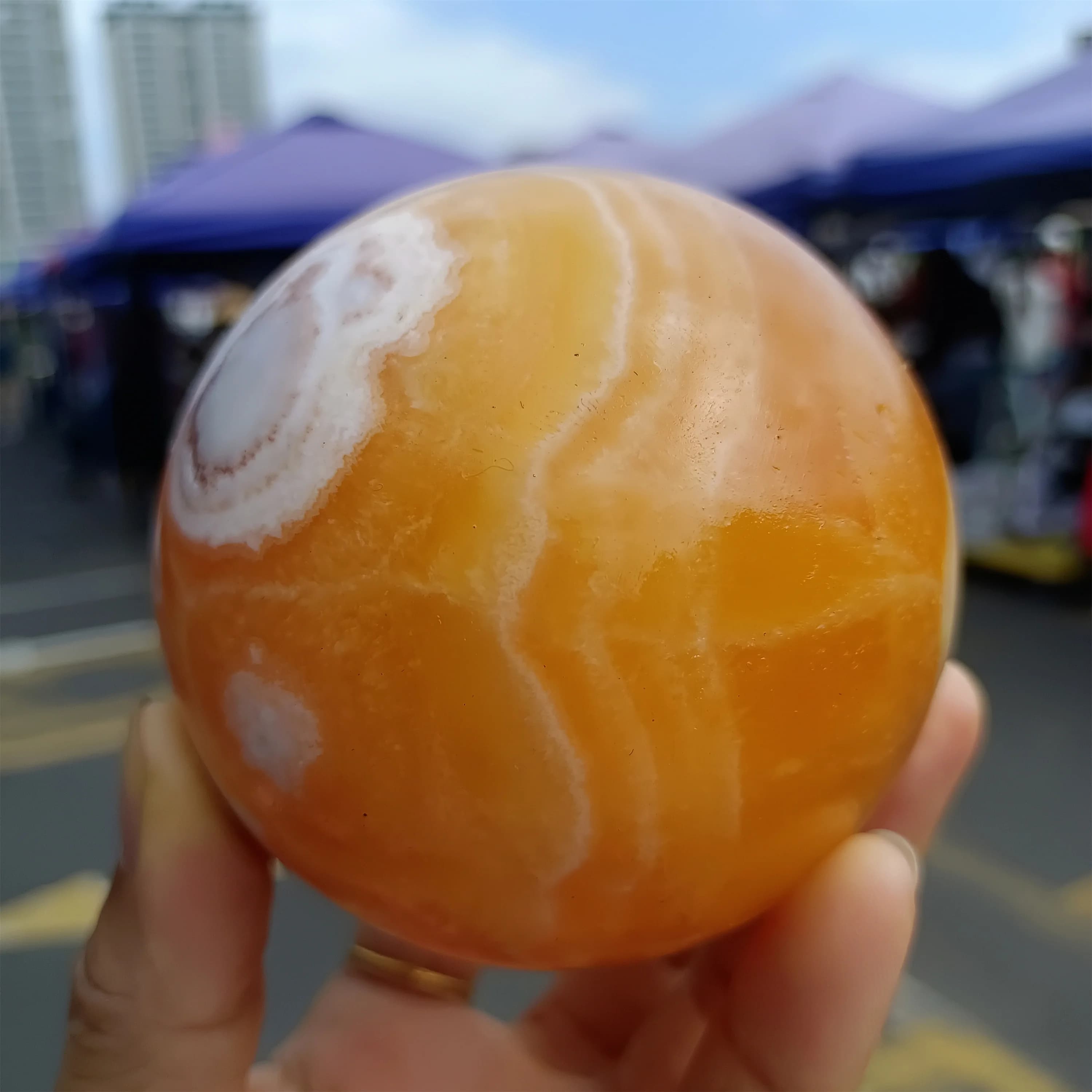 Natural Orange Frozen Stone Ball, Yellow Quartz Crystal Ball, Mineral Reiki Healing, Degaussing, Orange Calcite Ball