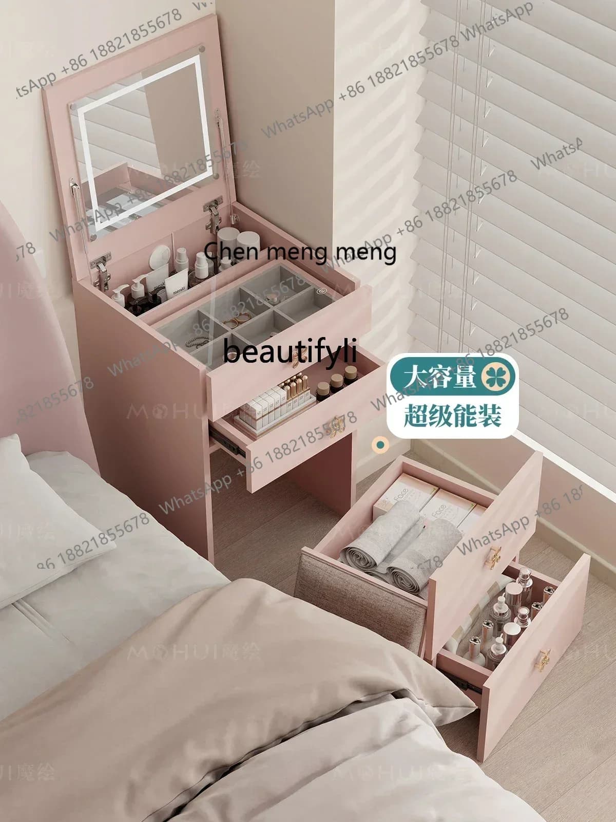 D178  Y Simple Modern Locker Bedroom Pink Jewelry Cabinet Flip Dressing Table French Chest of Drawers Integrated Dressing Table