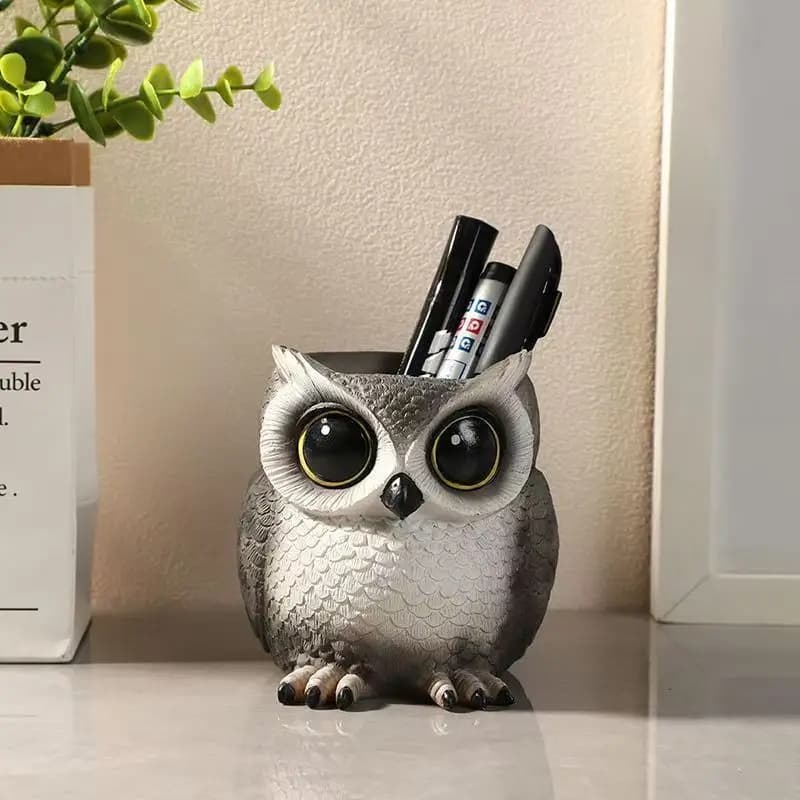 Owl Pen Holder Resin Craft Desktop Organizer Office Stationery Gift for Students Home Decor Birthday Present Novelty Collection