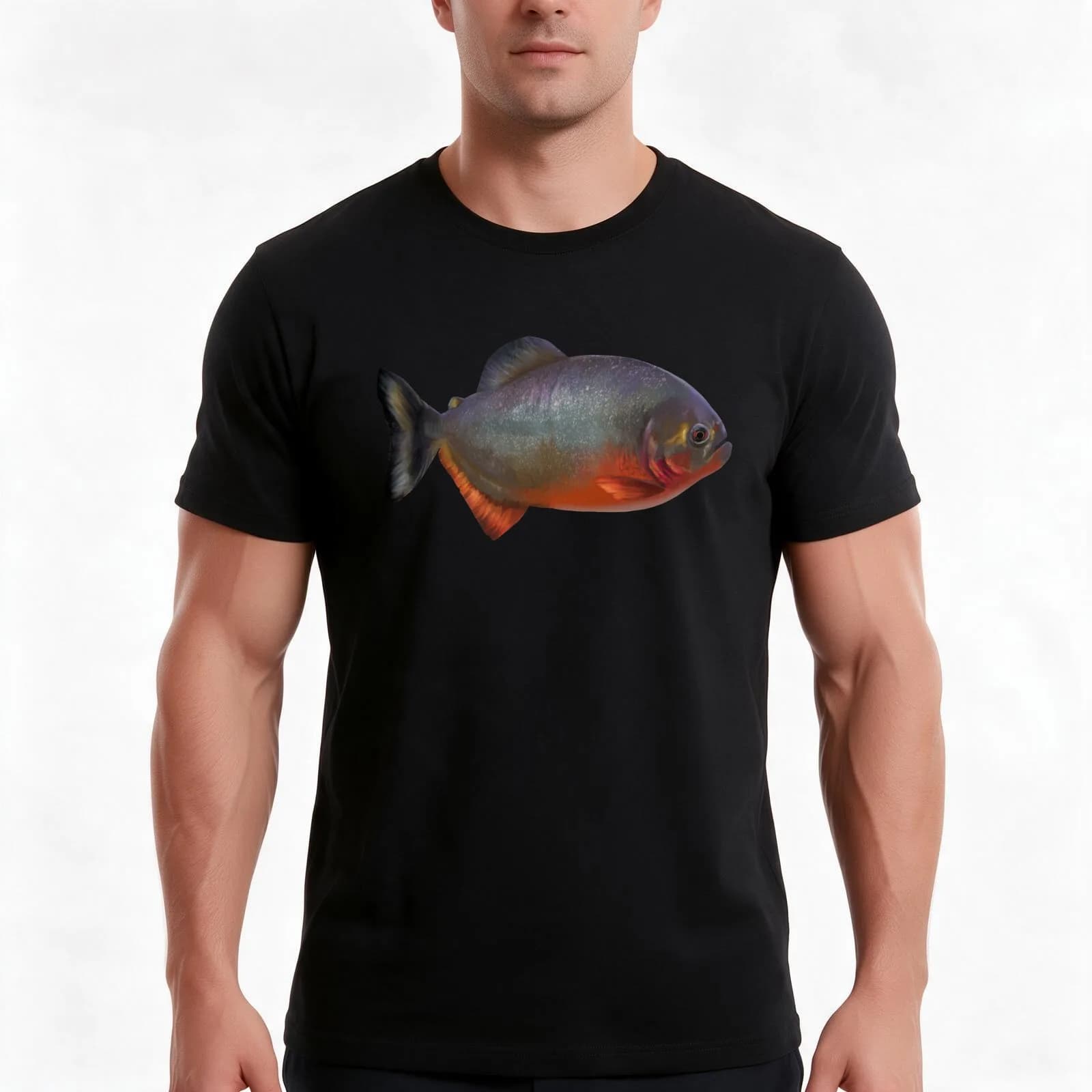Piranha T-Shirt, Summer Casual Cotton Tee, Oversized Streetwear Tops, Vintage Graphic Print, Loose Fit Short Sleeve, 100% Cotton
