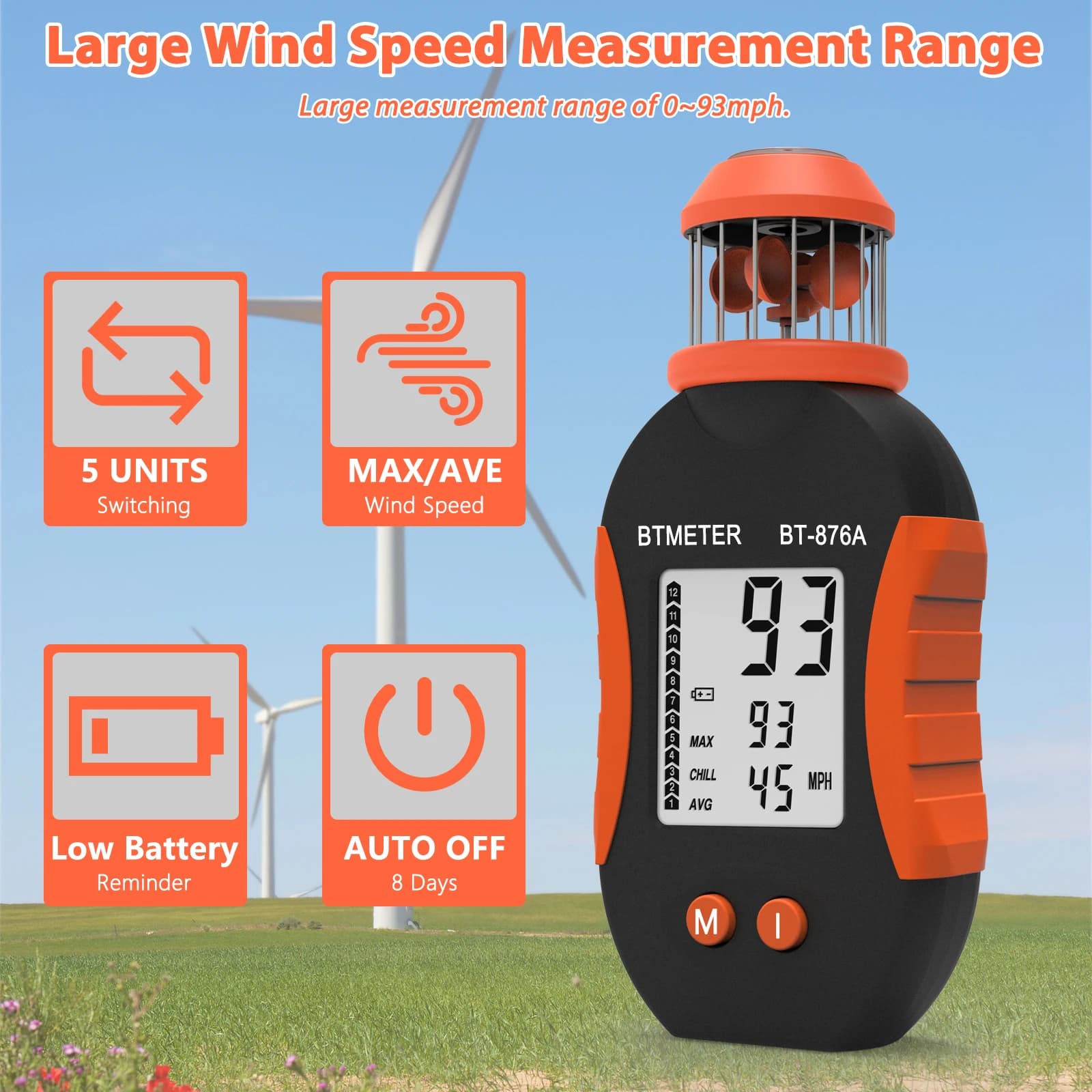 Latest Styles Portable Handhold Cup Anemometer, Wind Speed Meter Measurement Range 0.5-50m/s, With Data Hold, For Mountaineering