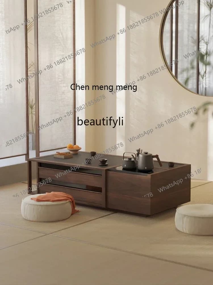 20031Black Walnut Lifting Tea Table New Chinese Household Solid Wood Stone Plate Tea Making Tea Table Integrated Modern Intellig