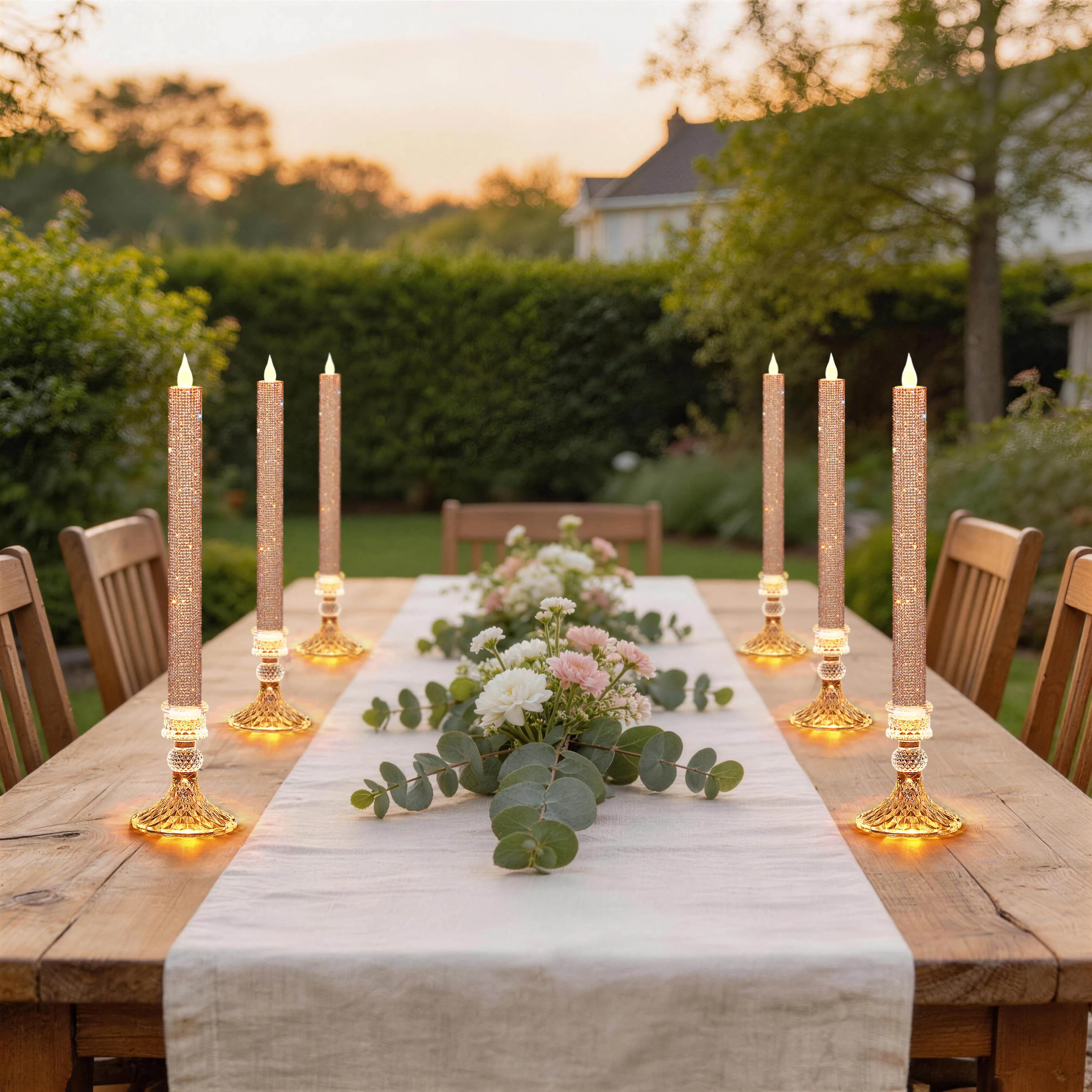 2‑Pack LED Flameless Taper Candles with Glass Candle Holders, AA Battery Powered Remote Control Timer LED Candles, Realistic Flickering Flame Effect for Christmas Wedding Table Centerpieces Party Home Decoration