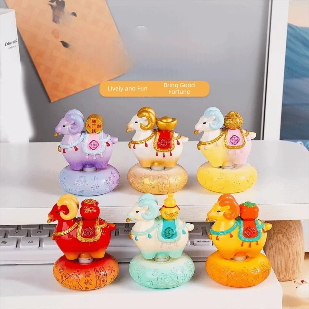 Resin Sheep Desktop Ornament Rotatable Exquisite Lucky Sheep Sculpture Miniature Auspicious Zodiac Sheep Figurine
