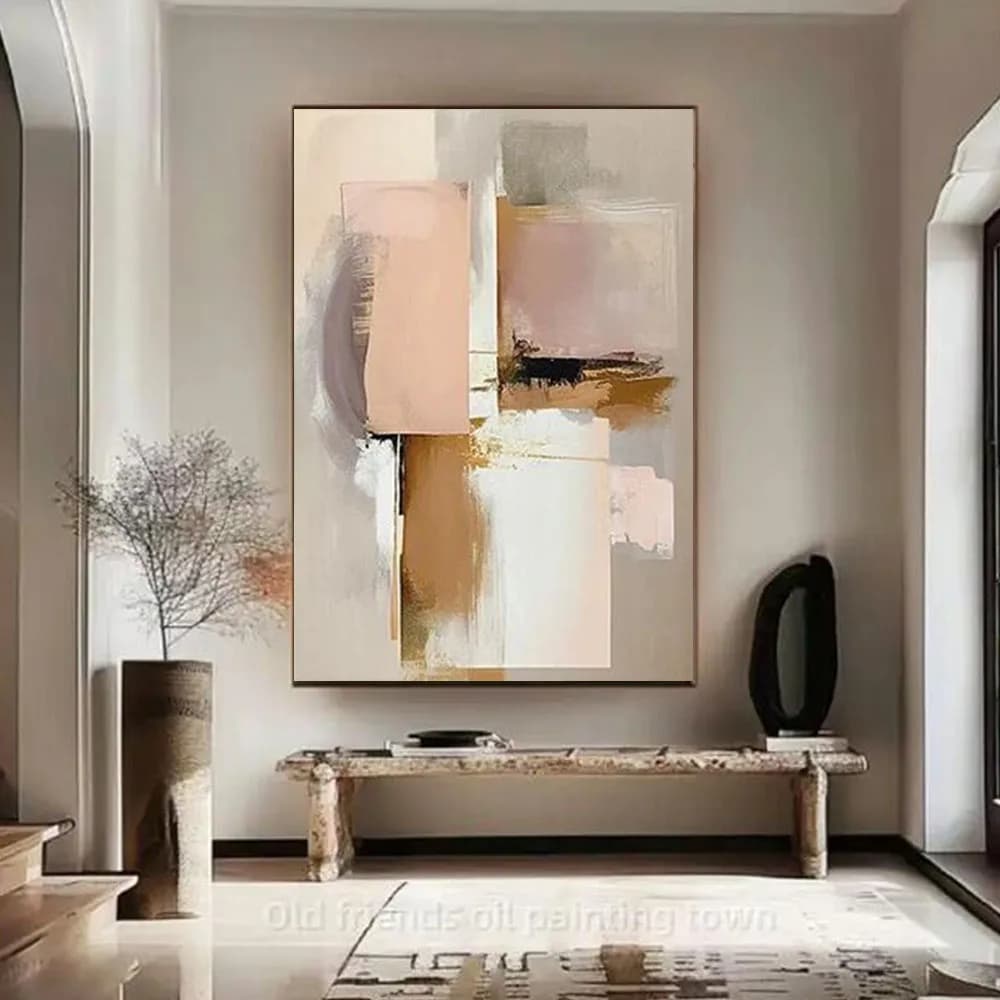 Hand Painted Abstract Modern Golden Gray Element Art Wall Canvas Oil Painting Nordic Modular Mural Decoration For Living Room