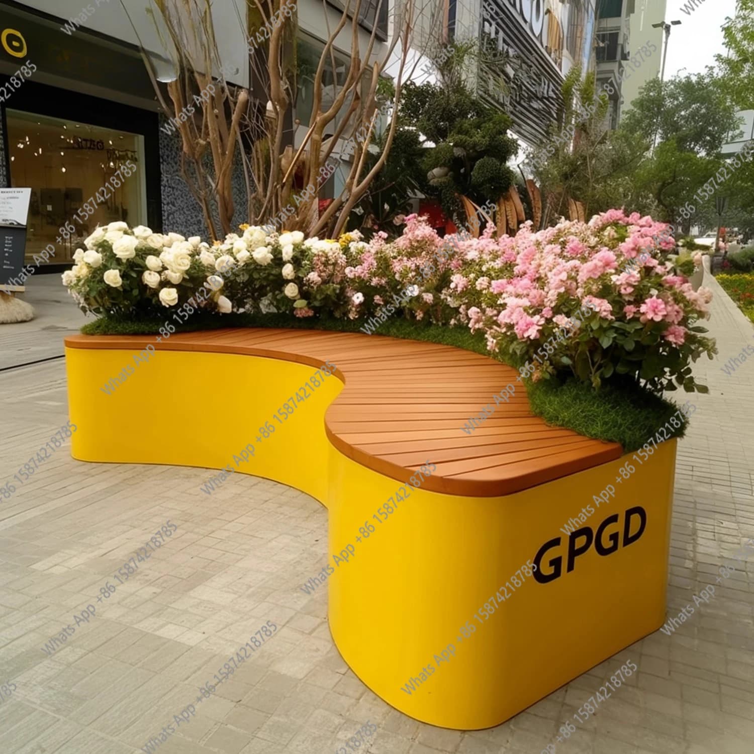Outdoor flower box stool, commercial street sales department, flower box, leisure store, waiting bench, terrace,