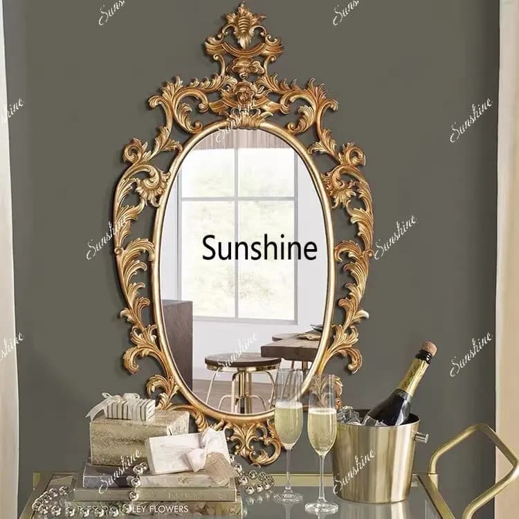Modern Villa Makeup Mirror French Luxury Carving Decorative Mirror Entrance Mirror