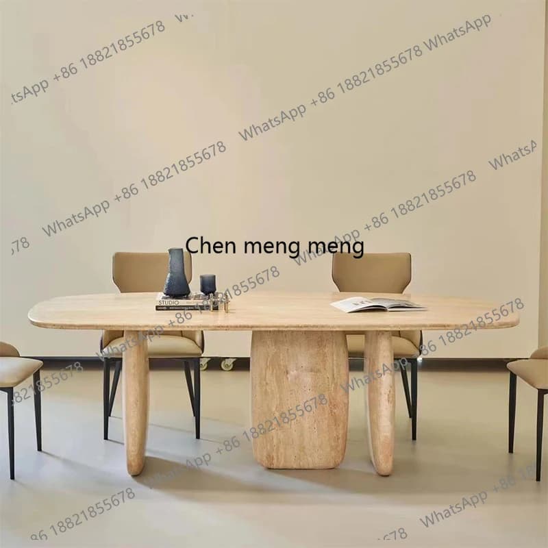 Wabi Sansan natural travertine round dining table retro dining table household small apartment marble