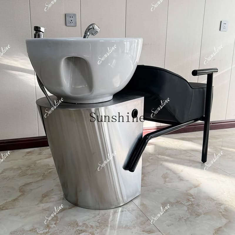 Barber shop shampoo bed special hair salon fashionable simple ceramic basin semi-reclining   TF