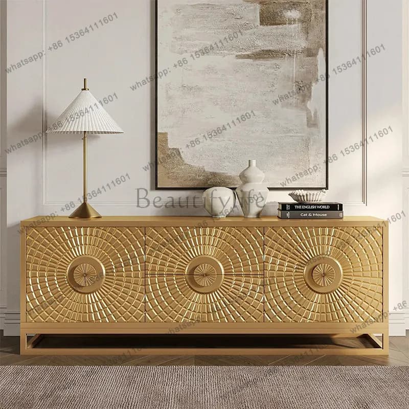 American light luxury solid wood TV cabinet living room wall decorative cabinet retro style high-end