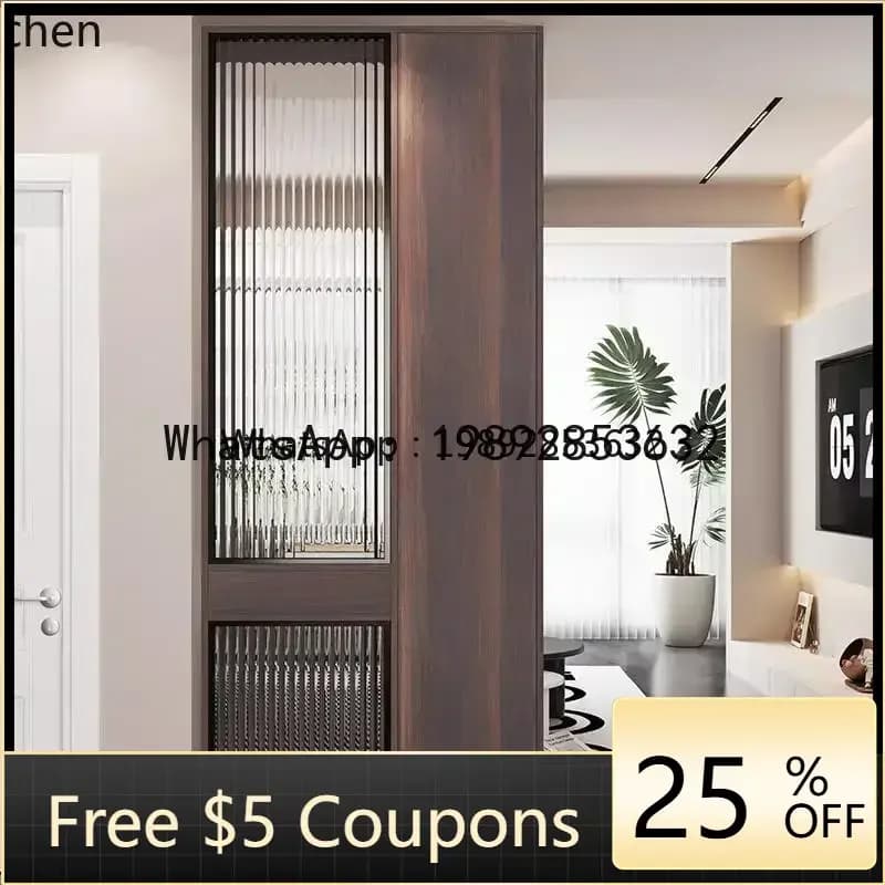 O3-13  Solid Wood Entryway Cabinet Integrated Screen Blocking Glass Partition for Living Room