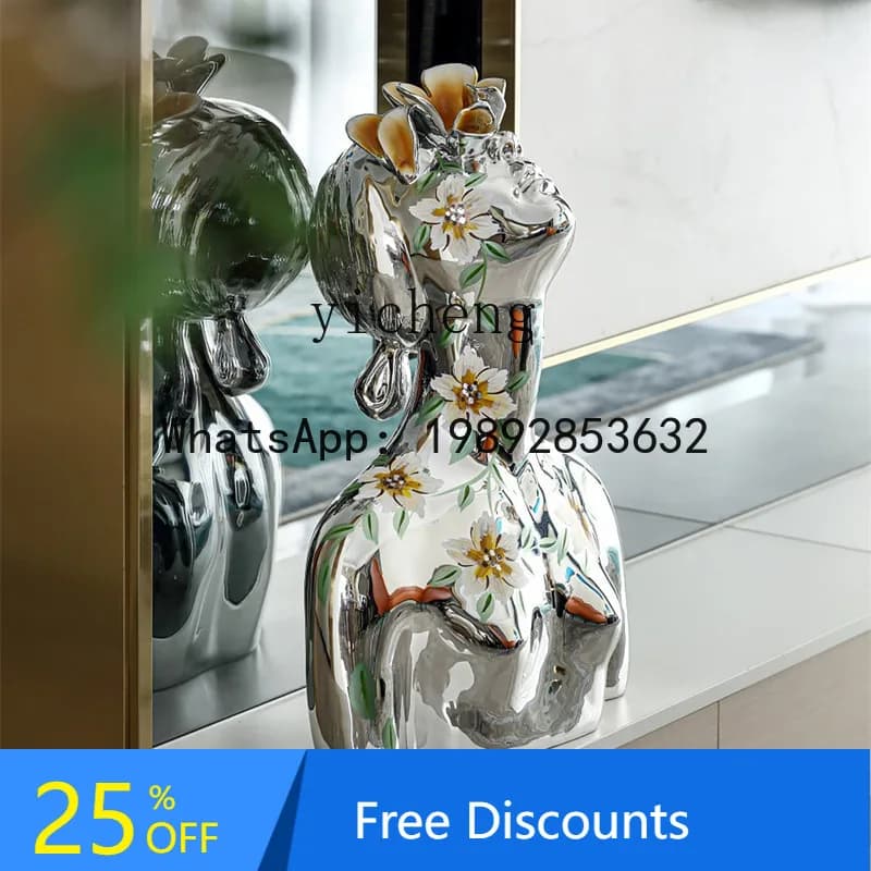 sculpture head flower girl Nordic soft decoration living room TV cabinet art installation ornament home decor