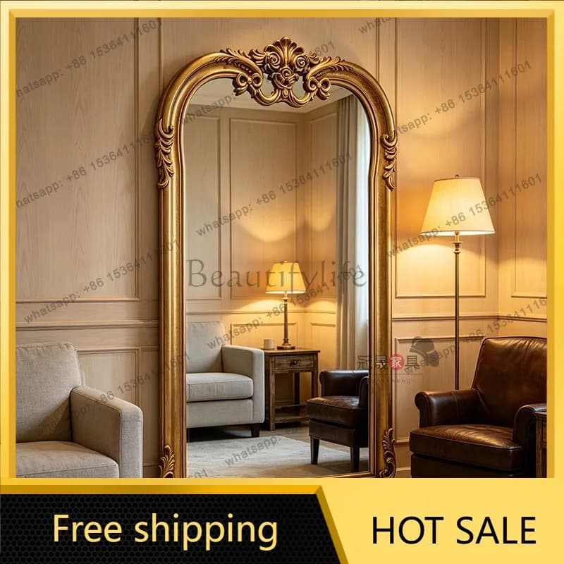 LS French retro carved full-body mirror American living room arched home dressing bedroom fitting mirror