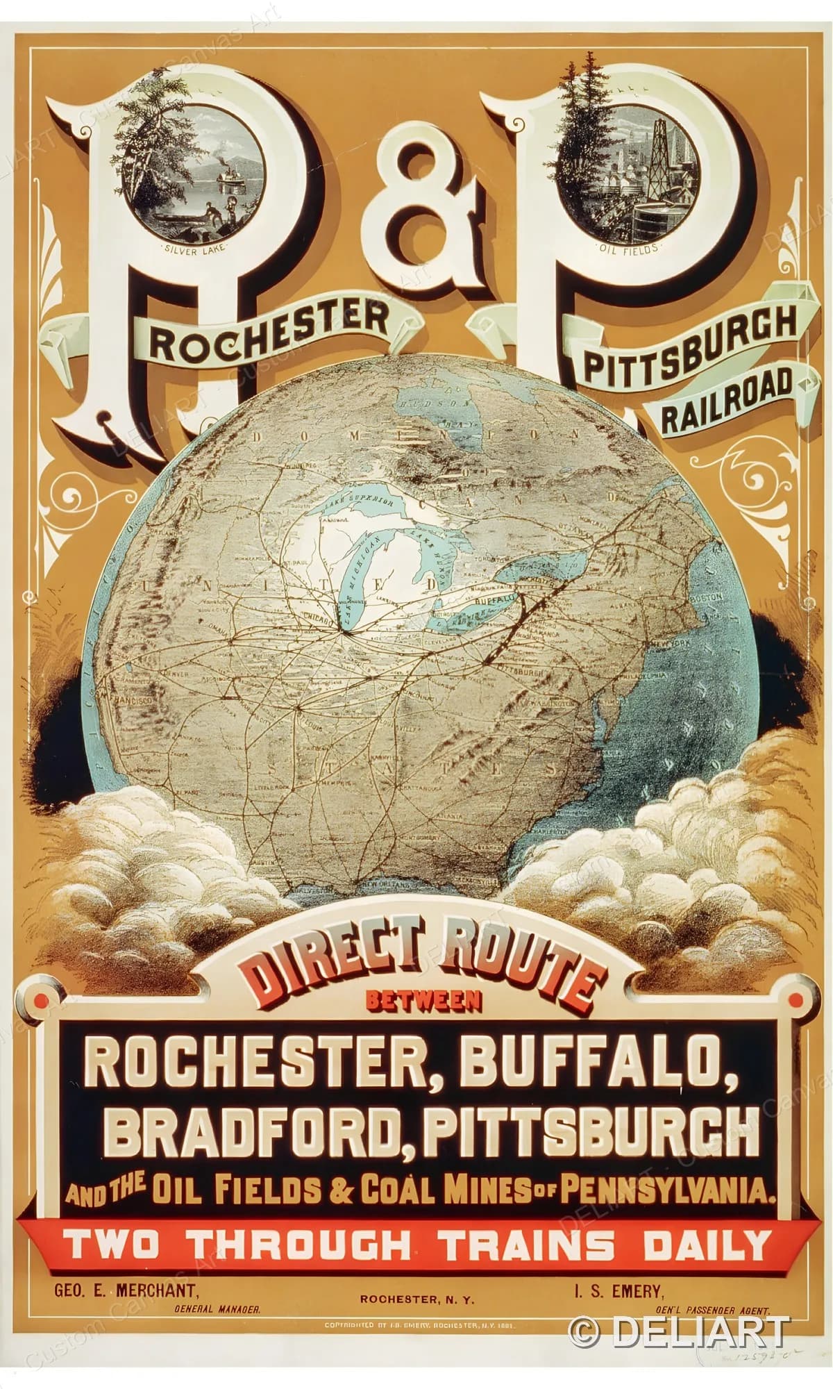 Rochester & Pittsburgh Railroad Vintage Travel Canvas Wall Art Poster Print Retro Tourism Advertising Nostalgic Unframed