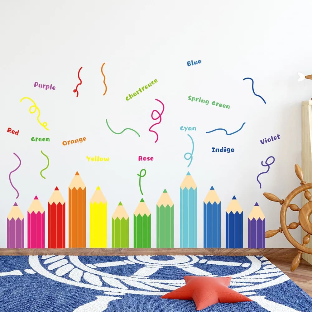 Cartoon Rainbow Crayon Wall Sticker For Kids Room Background Decoration Mural Child Bedroom Decor Self-adhesive Nursery Decals