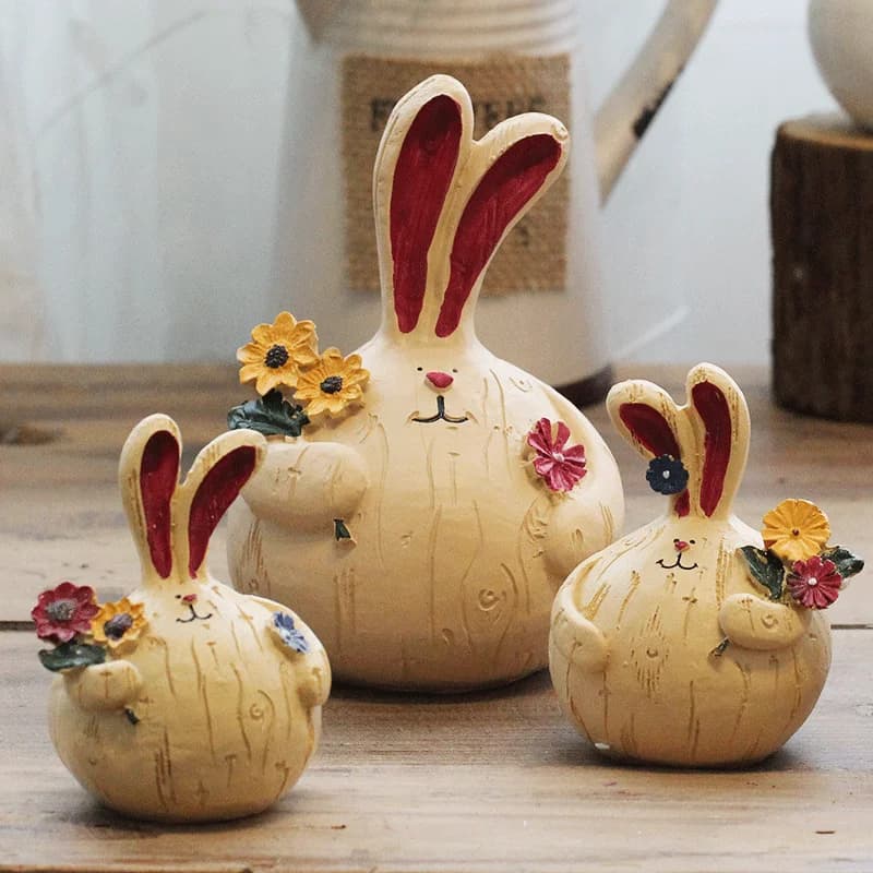 Creative Home Furnishing Resin Cute Desk Decoration Rabbit Decorative Ornaments Living Room TV Cabinet Retro Crafts Decoration