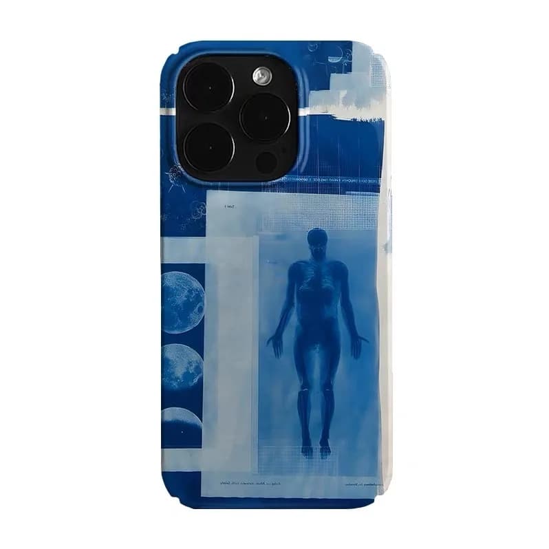 Ins Korean Blue Human Shadow Art Phone Case for IPhone 17 16E 15 14 13 Mini 11 Pro Max 12 Pro Back Cover XS XR SE 2020 Funda