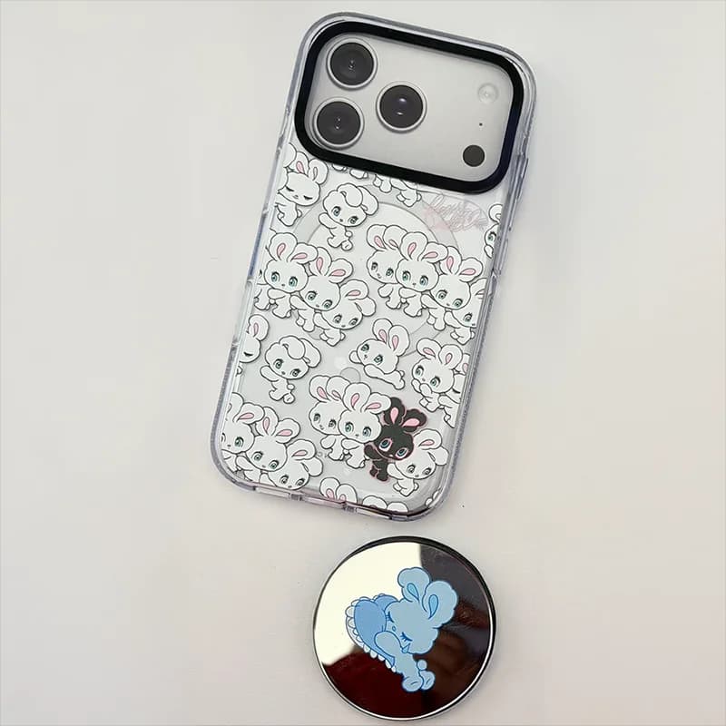 Cartoon White Rabbits Acrylic Border Phone Cover for IPhone 12 13 14 15 16 17 Pro Max Case for IPhone 17Air