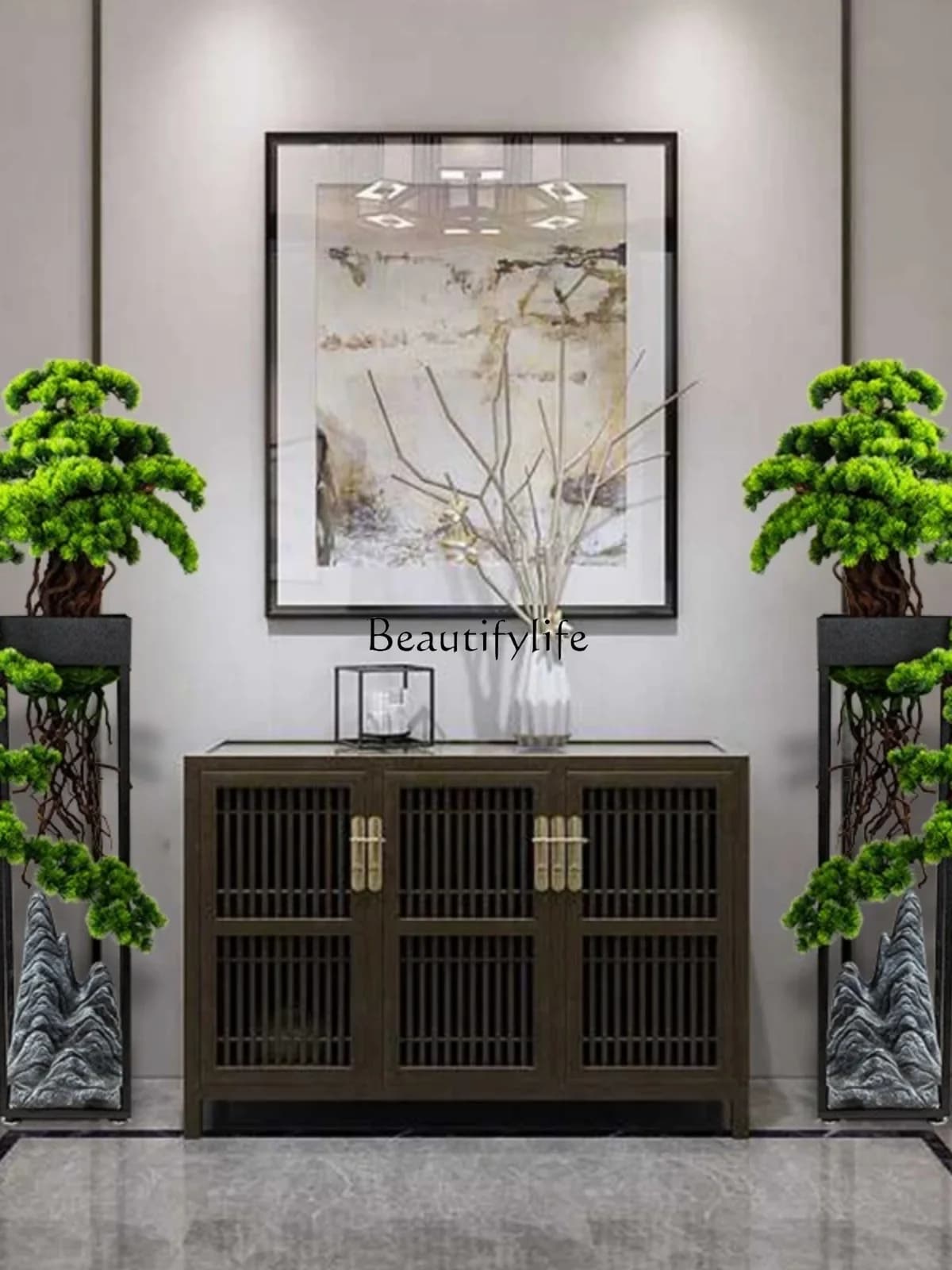 02   New Chinese Style Large Artificial Green Plant Bonsai Welcoming Pine Ornament for Living Room