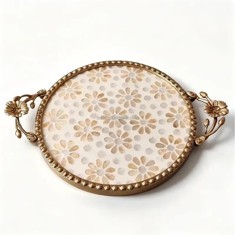 Art Deco Retro Luxury Pearl Mothershell Inlay Abstract Pattern Anniversary Lightweight Heat Resistant Tabletop Storage Tray