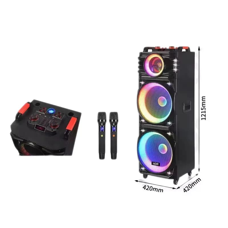 NDR1526 15 Inch Big Power BT Party Karaoke Speaker With Wireless Mic Blue-tooth RGB Light Woofer HIFI Music DJ Trolley Speaker
