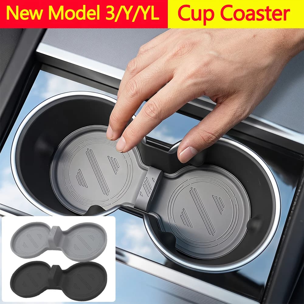 For Tesla Model Y Juniper 2025+ Model 3 Highland 2024+ Water Cup Mat Coasters Slots Non-Slip Mat Waterproof Drink Pad Accessory