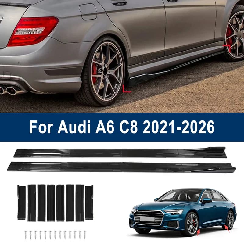 For Audi A6 C8 2021-2026 2022 2023 Car Side Skirt Splitters Extended Side Spoiler Sport Body Kit Bumper Lip Modified Parts 8Pcs
