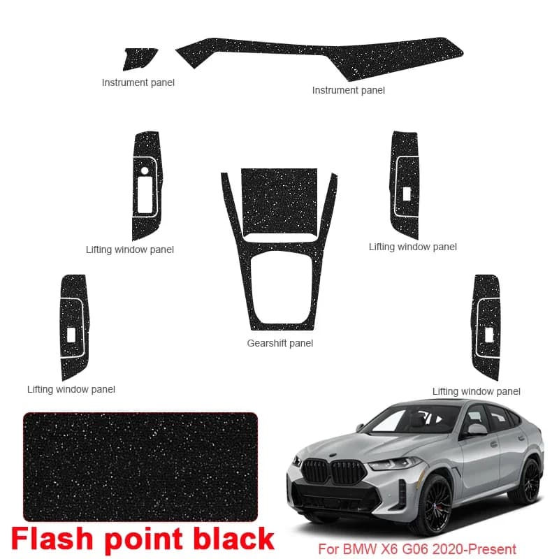 Car Carbon Black Interior Sticker Lifting Window Panel Decal Gear Inner Door Protective Film Accessory For BMW X6 G06 2015-2025