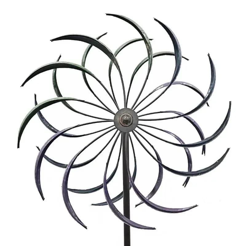 Outdoor garden decorative metal crafts double-layer rotating rainbow wrought iron windmill floor plug-in