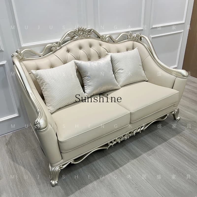French light luxury, carved  palace high-end solid wood three-person sofa, princess living room combination