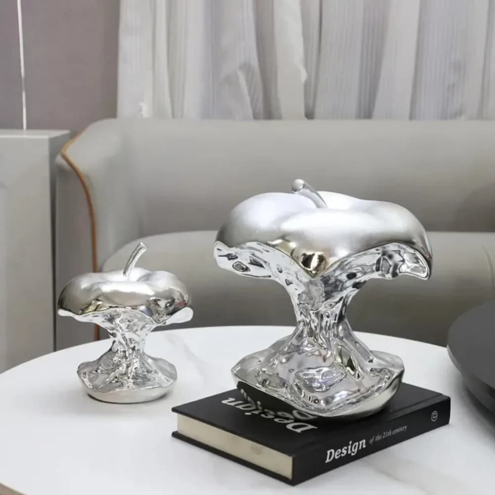 Electroplating Art Resin Carving Apple and Pear Statue Living Room Decoration Fruit Model Carving Crafts Home Decoration