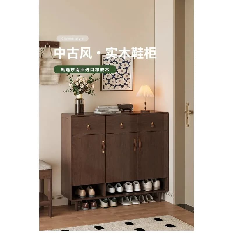 Solid Wood New Integrated Wall Household Door High-end Sense Medium And Ancient Style Home Shoe CabinetX8