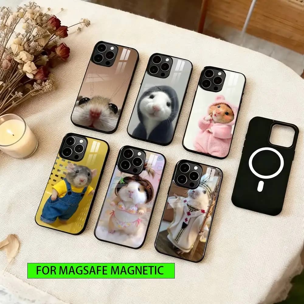 Cute Hamster Phone Case For iPhone17,16,15,14,13,12,11 Plus,Pro Magnetic For Magsafe Wireless Charging
