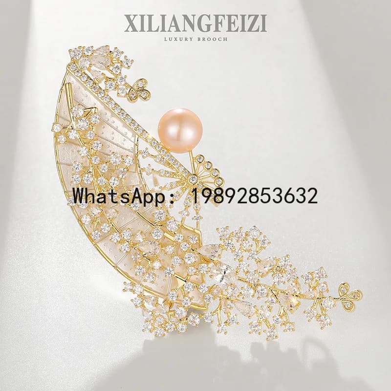 XZ high-end light luxury national style fan brooch natural freshwater pearl brooch gift