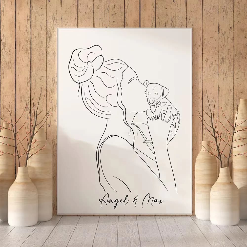 Personalized Gifts Hand Drawn Line Drawings,Pet Couple Photos,,Wedding Portraits,Anniversary Gifts birthday gift bedroom decor