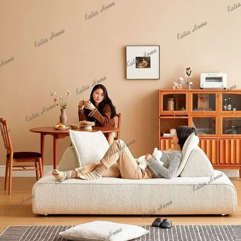 PG   Double-Sided Lamb Wool Tatami Living Room Chaise Lounge Hotel Armless Recliner Sofa Bed