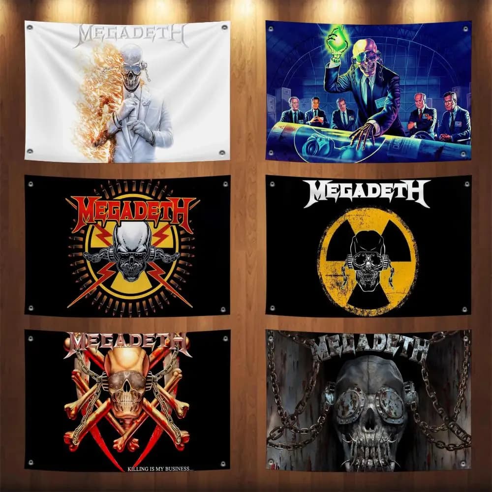 M-MegadethS Heavy Rock Band Flags No-installation Foldable Flag, Personalized Logo Banner for Dorm, Outdoor Picnics, Balconies