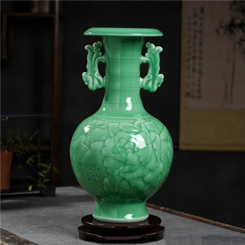 c13- ceramics new Chinese classical living room vase flower insert handmade celadon desktop ornament