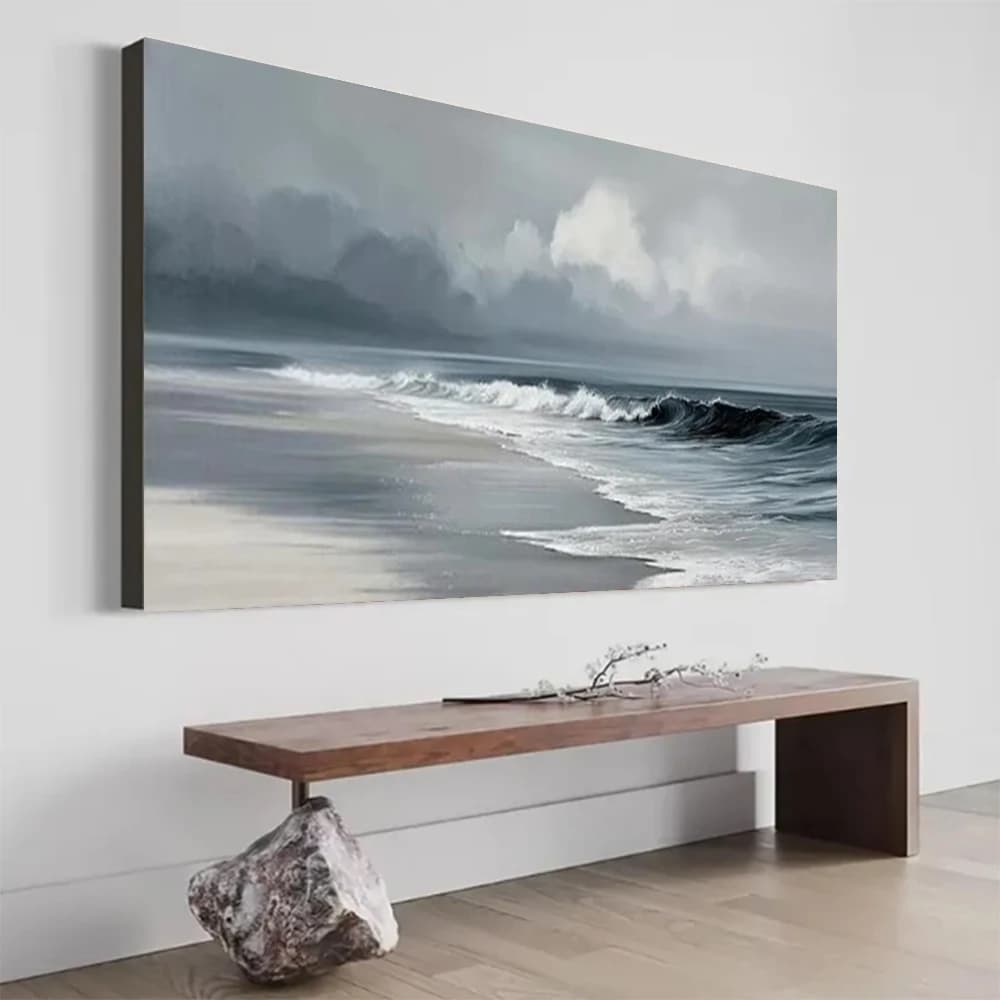 Hand Painted Abstract Oil Painting on Canvas - Great Sea View Wall Art Mural for Home Living Room Decor Unique Gift Image