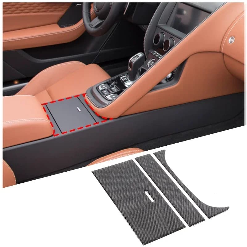 For 2013-2022 Jaguar F-TYPE Soft Carbon Fiber Car Central Control Storage Box Panel Sticker Car Interior Accessories 3Pcs RHD