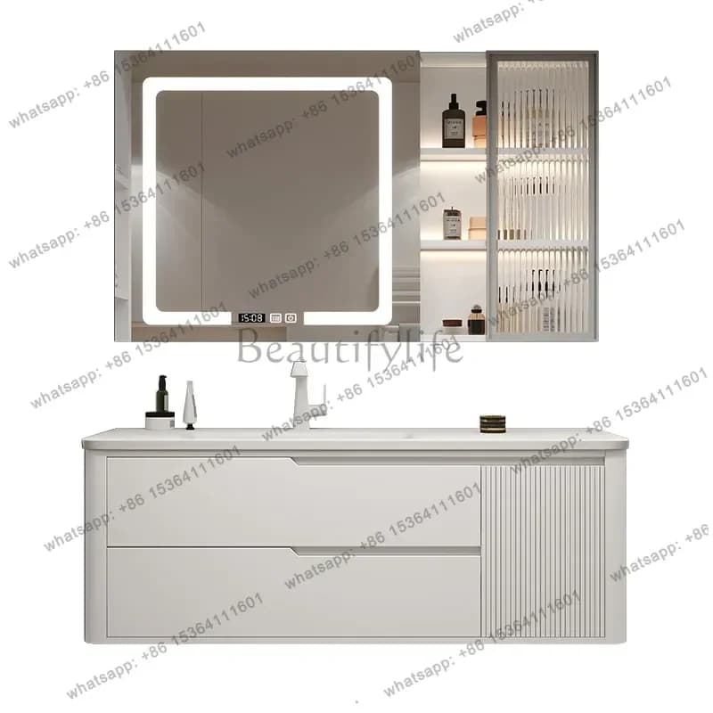 Household integrated basin bathroom cabinet combination washbasin oak paint skin feeling washstand cabinet